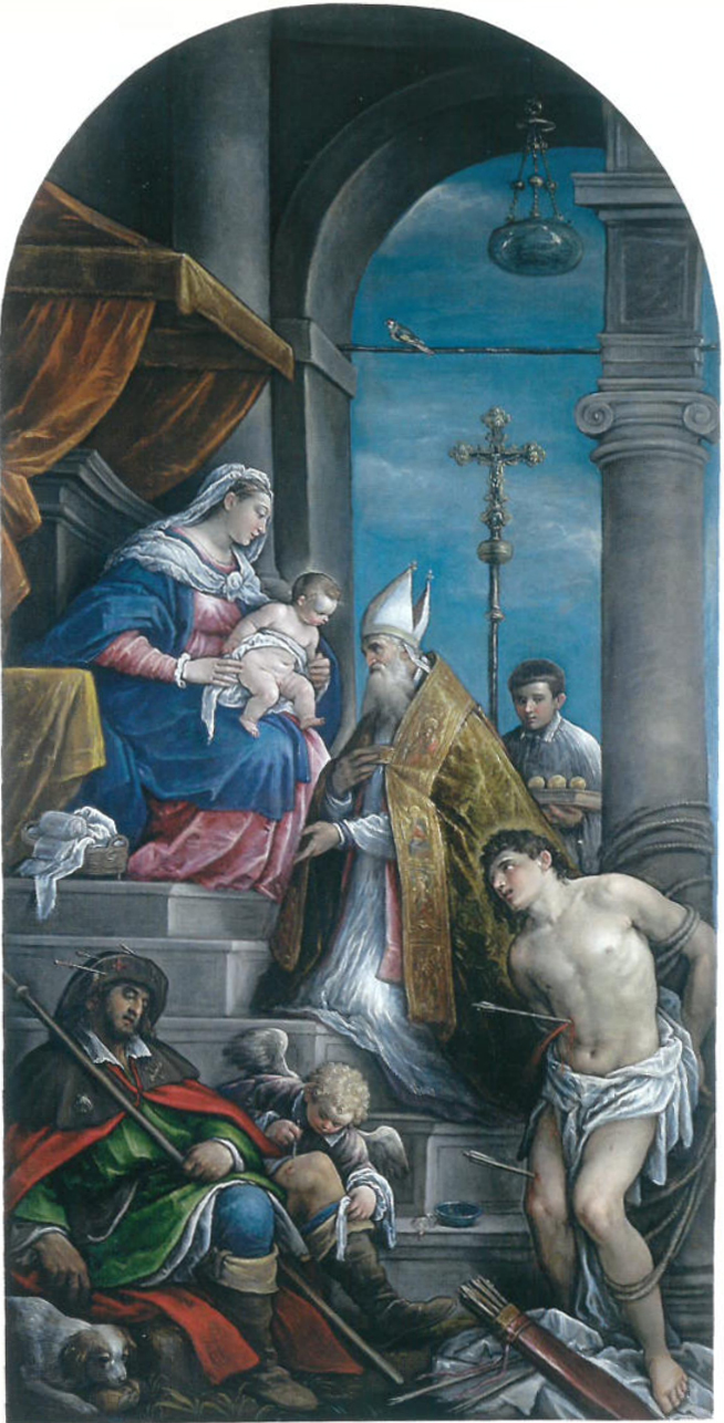 Francesco-Bassano-Madonna-con-il-Bambino-in-trono-tra-i-santi Nicolò-Sebastiano-e-Rocco