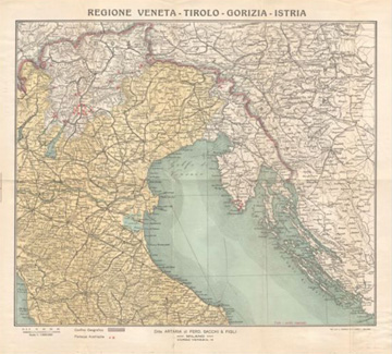 Carta geografica Grande Guerra Tirolo Veneto Istria