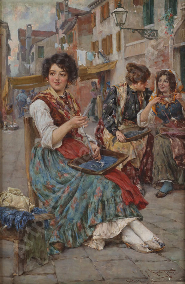 Giuseppe Vizzotto Alberti, Giovani donne che tingono il filato